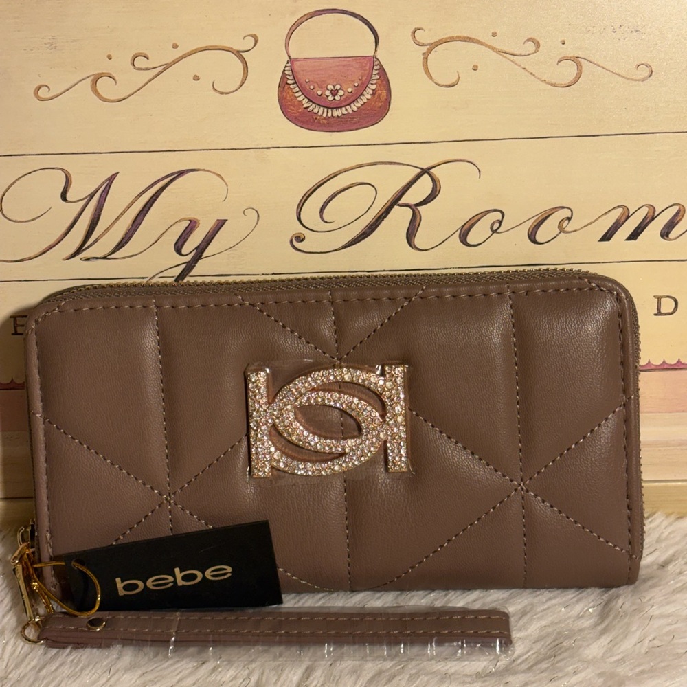 Bebe “Zaza” Zip Around Wallet/Wristlet In Taupe